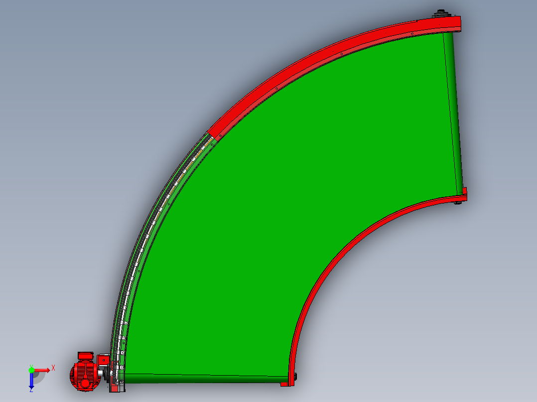 90度转弯皮带输送机 链条式转弯输送机 3D图 机械设计3D模型文件俯视图