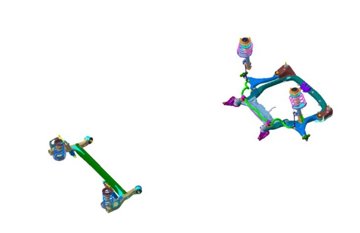汽车前后悬架系统总成3D模型图纸 CATIA设计 附STP格式