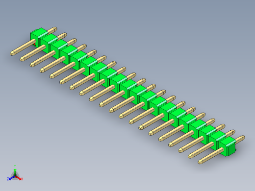 彩色公头100mil（2.54mm）系列-DS1021_green_1x20p_100mil_Type1_rev1.0正等轴测缩略图