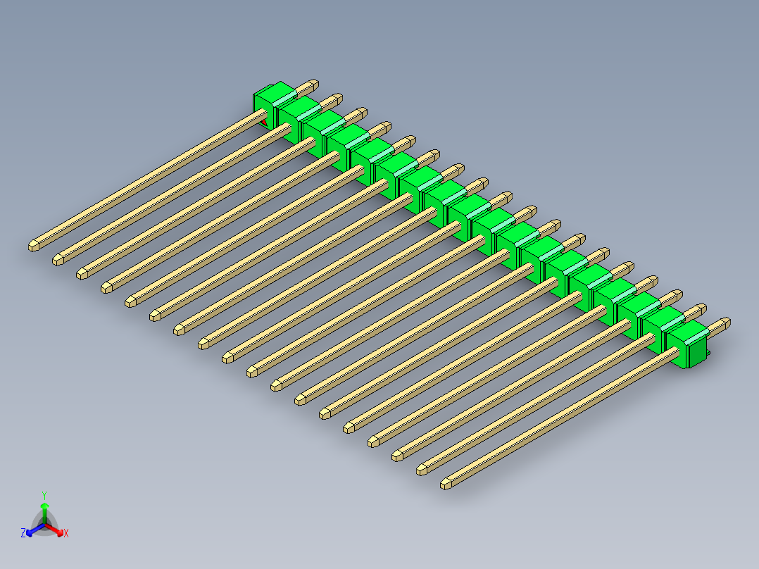 彩色公头100mil（2.54mm）系列-DS1021_green_1x18p_100mil_Type43_rev1.0主视图
