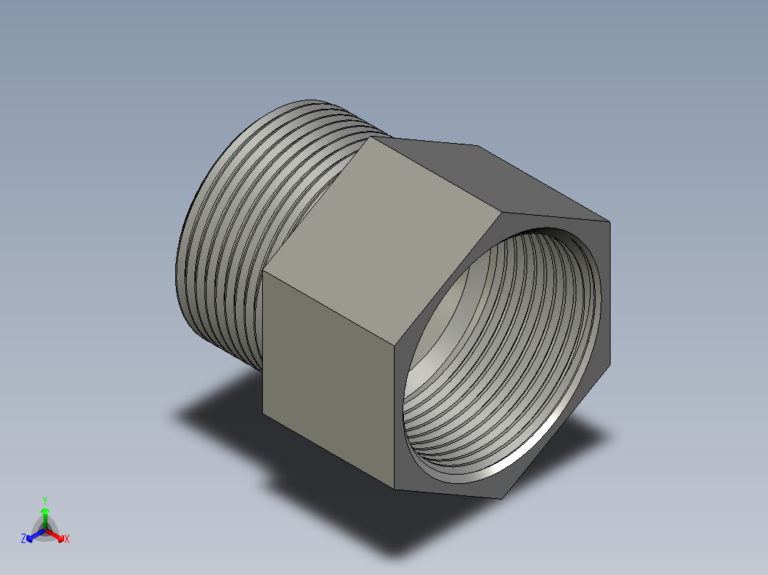 螺纹管转接头-内外丝等径 DN32正等轴测图