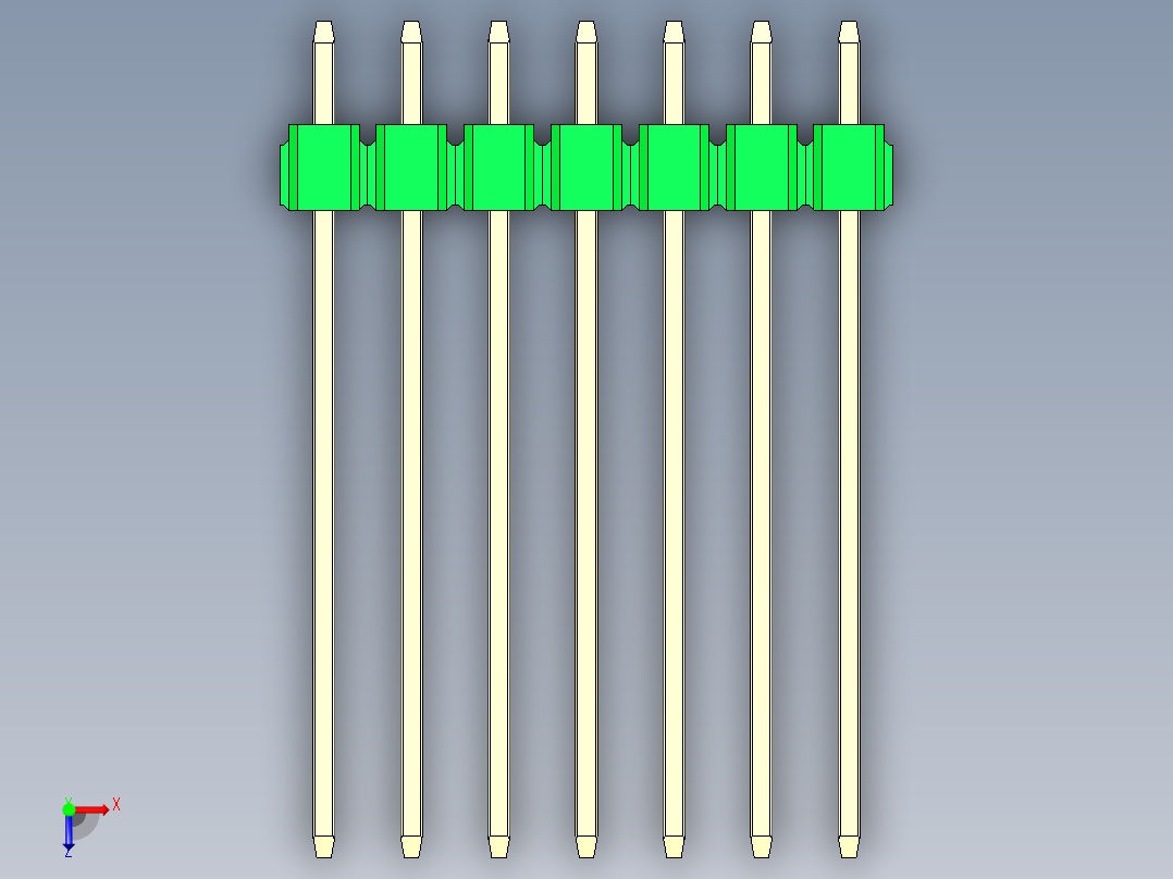 彩色公头100mil（2.54mm）系列-DS1021_green_1x07p_100mil_Type19_rev1.0俯视图