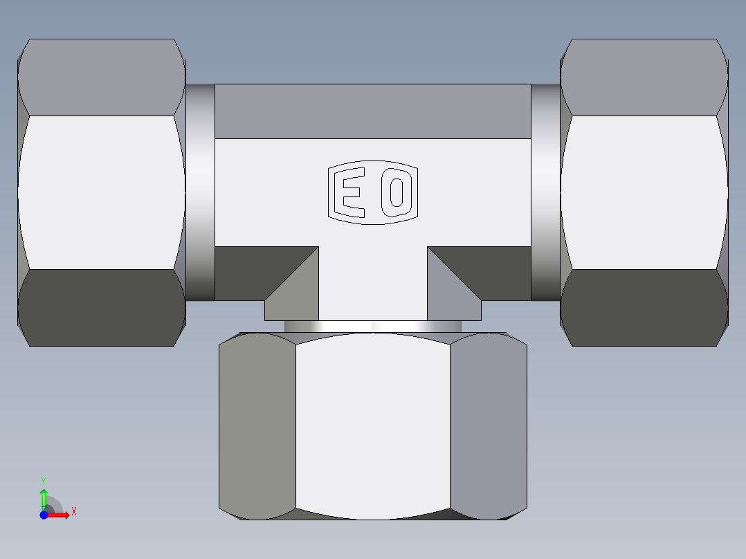 卡套式工业通用硬管接头EO_Swivel_nut_branch_tee_ET15LCF前视图