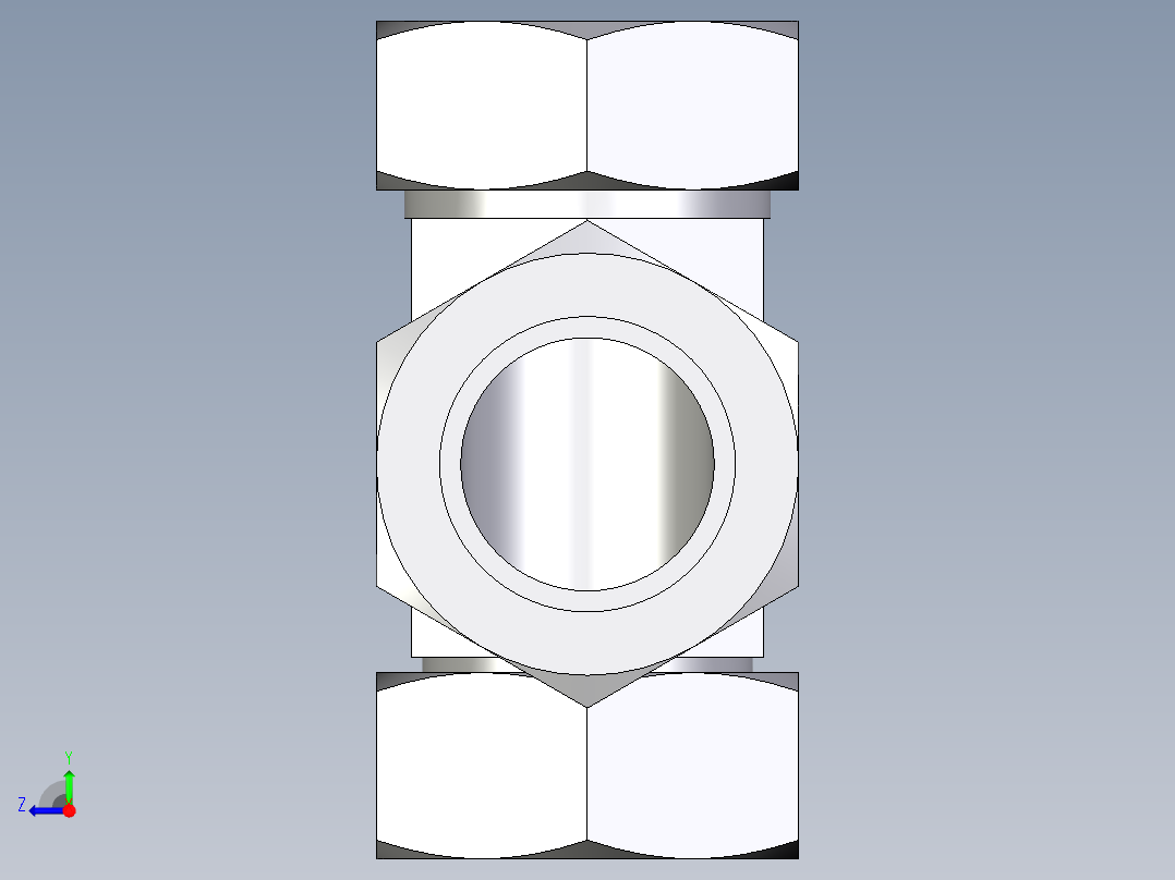 卡套式工业通用硬管接头EO_Swivel_nut_run_tee_EL42L71右视图