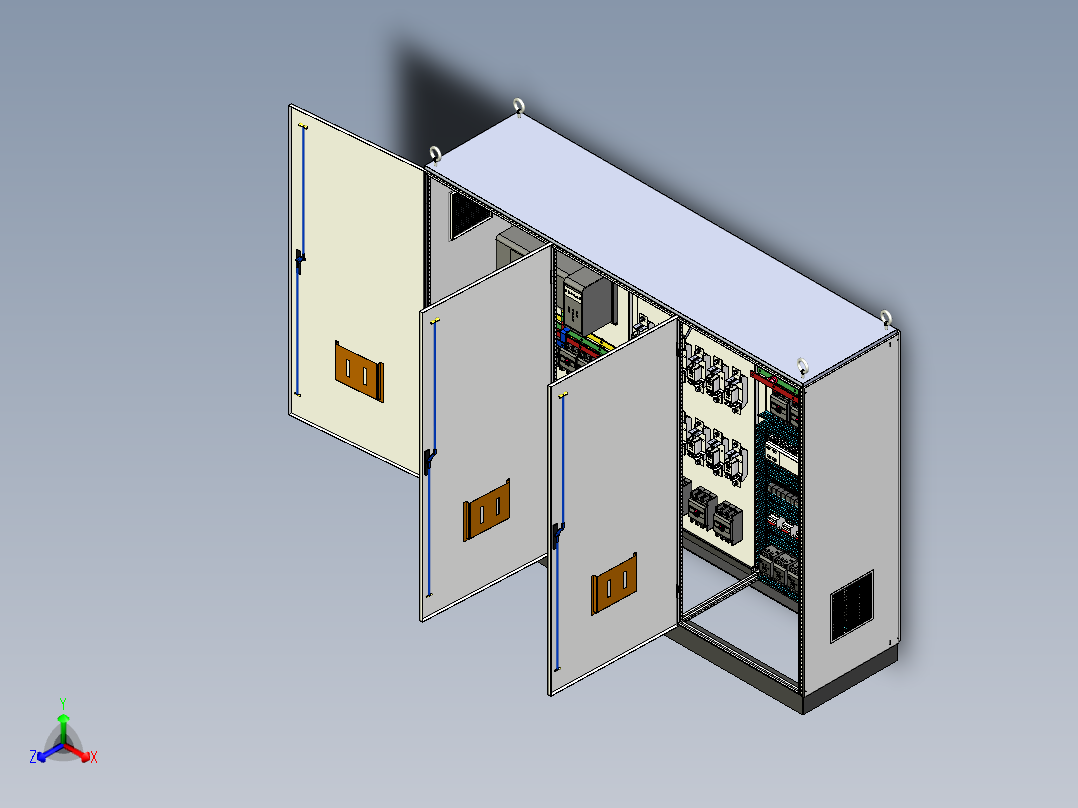 三柜组装双电源刀开关630Aplc交流接触器控制柜 55442正等轴测图