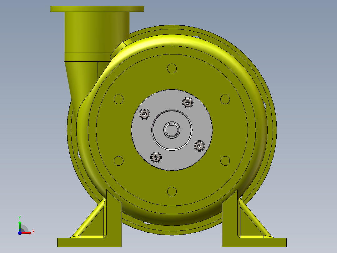 叶片式真空水泵3d图纸 卧式水泵SolidWorks绘图 叶片式水泵3d模型前视图