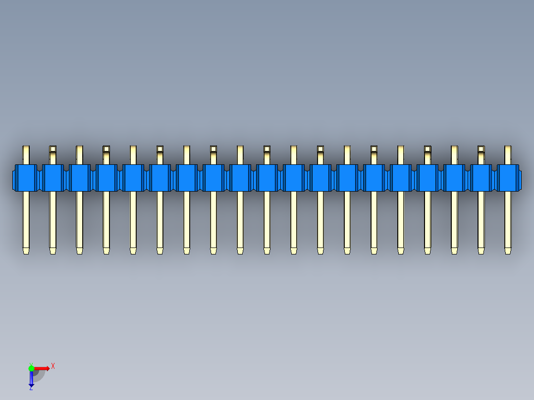彩色公排针 100mil 2.54mm 系列-DS1022_blue_19p_100mil_Type_SMT_R2_rev1.0俯视图