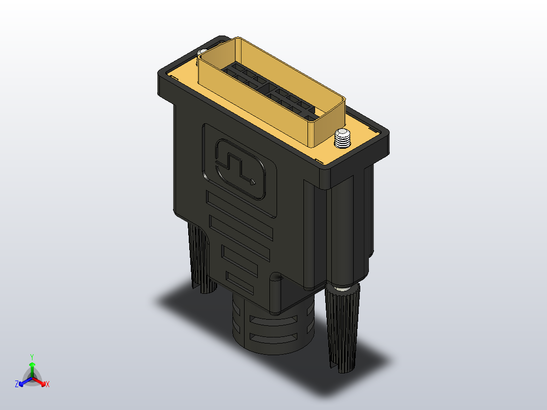 DVI母插头1.56英寸X 0.62in英寸X 2.00in英寸正等轴测图