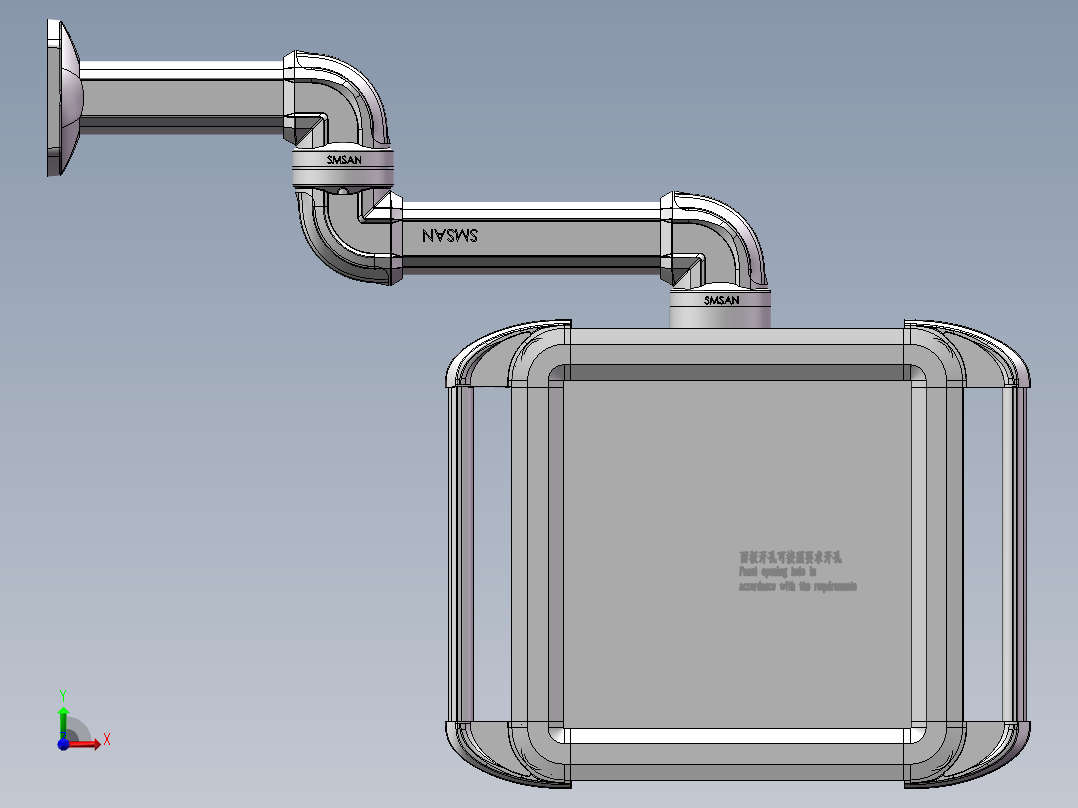 向下固定底座+转角+中间连接器+90度箱体连接器+控制箱前视图