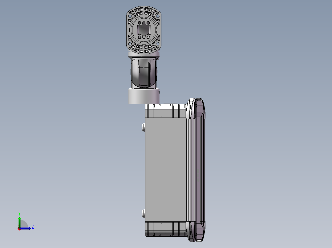 向下固定底座+转角+中间连接器+90度箱体连接器+控制箱左视图