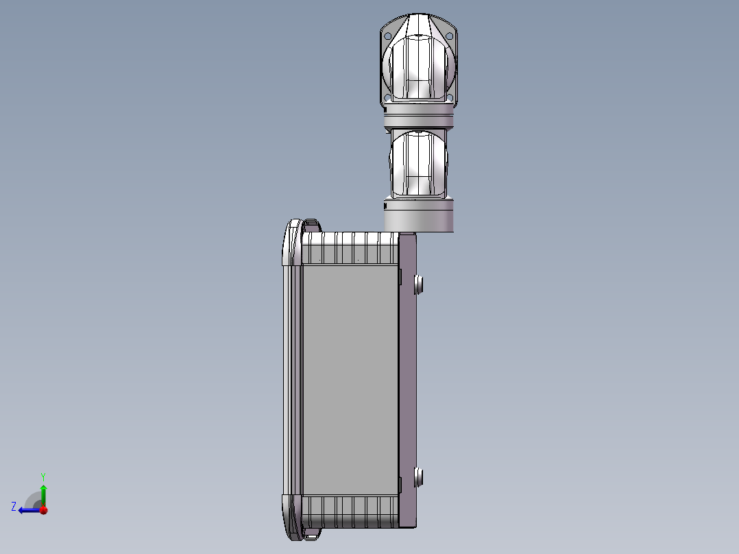 向下固定底座+转角+中间连接器+90度箱体连接器+控制箱右视图