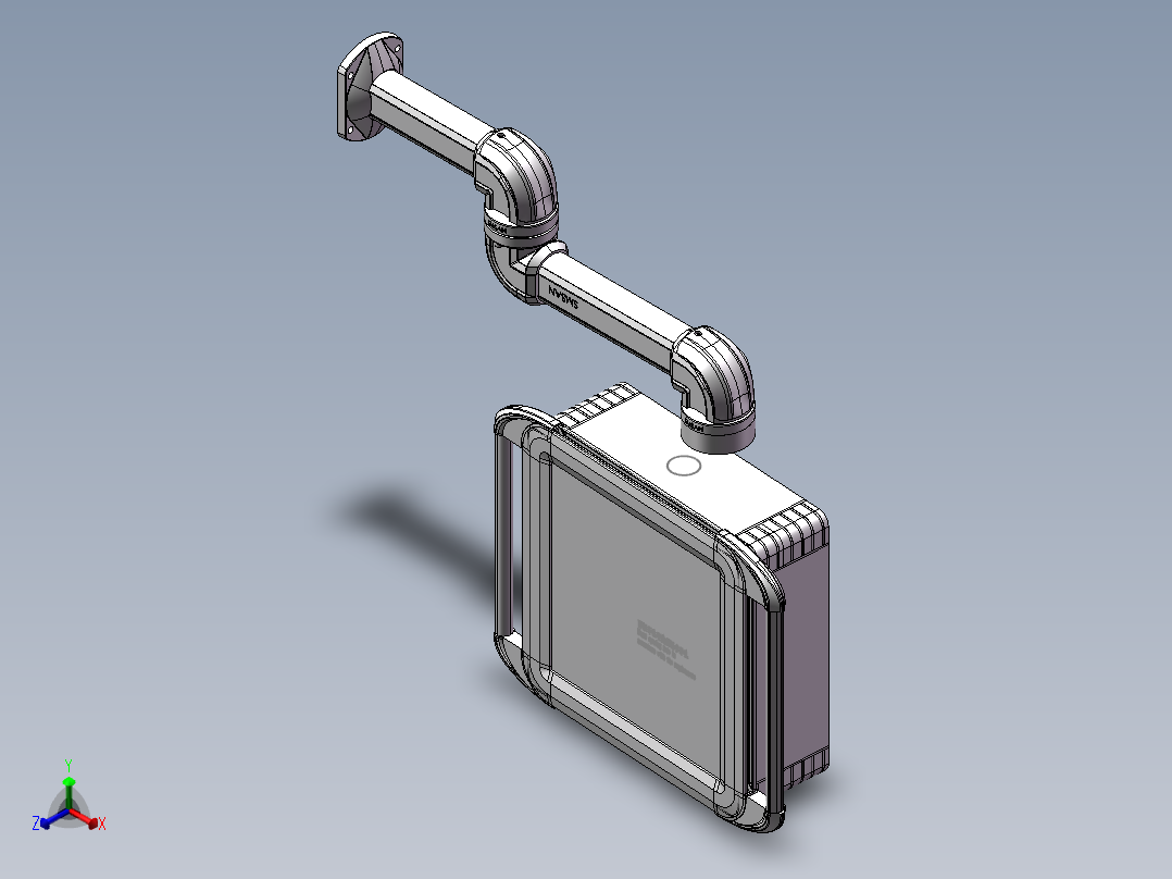 向下固定底座+转角+中间连接器+90度箱体连接器+控制箱正等轴测图