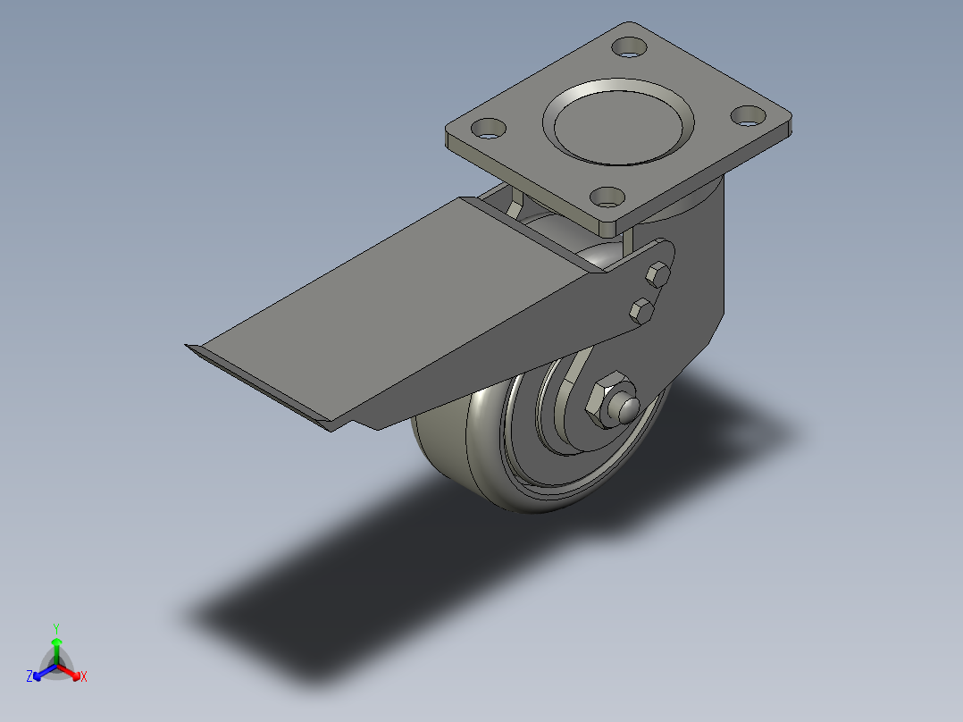 5寸重型高品质尼龙平底平刹脚轮5寸重型高品质尼龙平底平刹脚轮-125正等轴测图