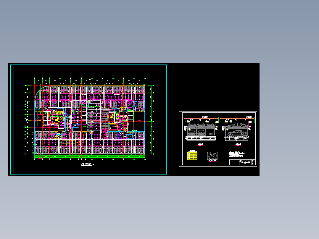 地下室机械立体停车库消防、喷淋布置cad图纸消防dwg图