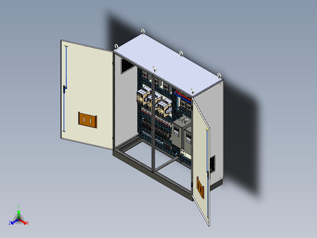 双柜组装120A交流接触器+双电源软启动plc控制柜正等轴测图