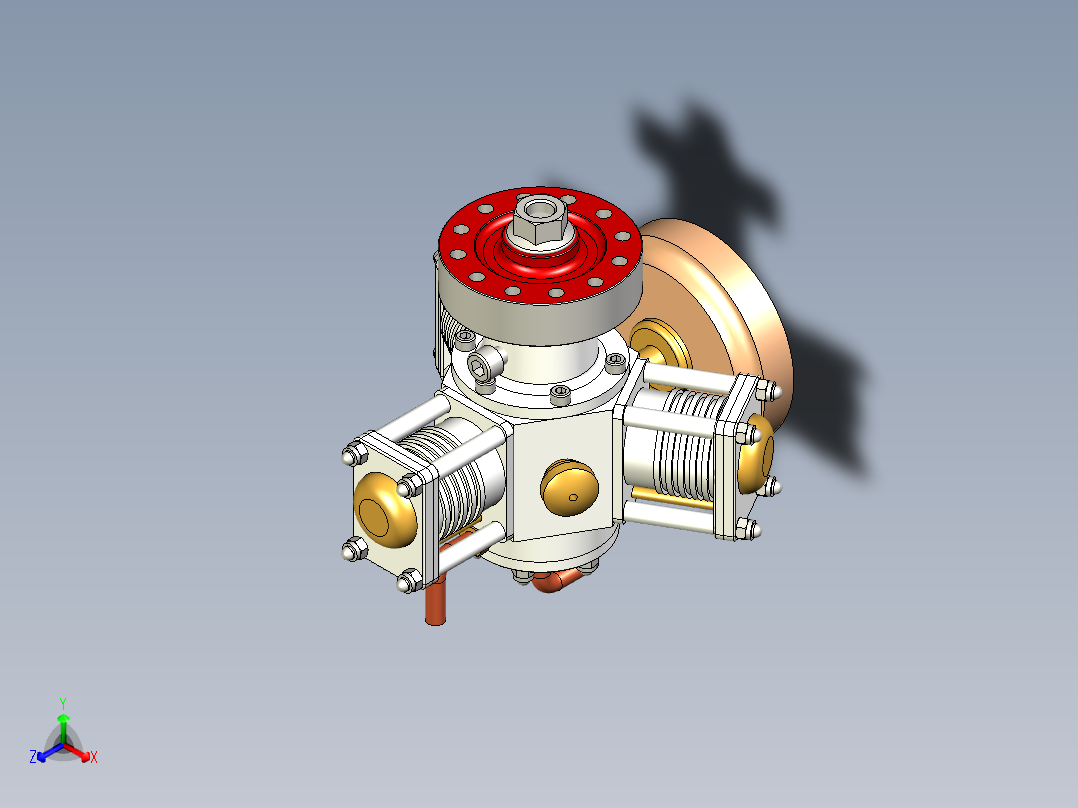 三缸星式蒸汽机three-cylinder-radial-steam-模型格式为 stp igs