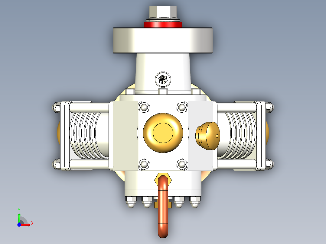 三缸星式蒸汽机three-cylinder-radial-steam-模型格式为 stp igs前视图