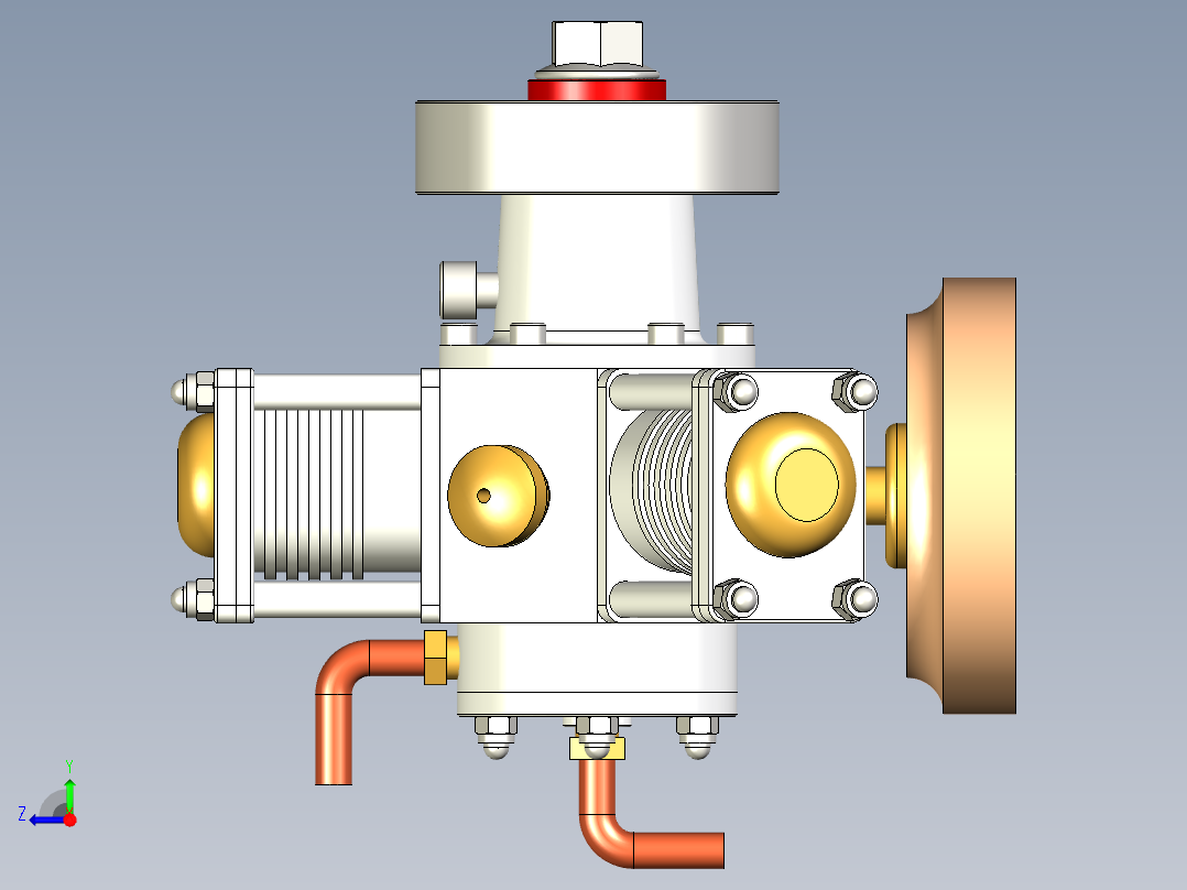 三缸星式蒸汽机three-cylinder-radial-steam-模型格式为 stp igs右视图