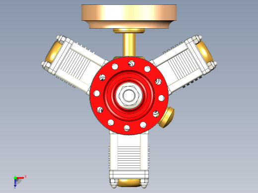 三缸星式蒸汽机three-cylinder-radial-steam-模型格式为 stp igs俯视缩略图