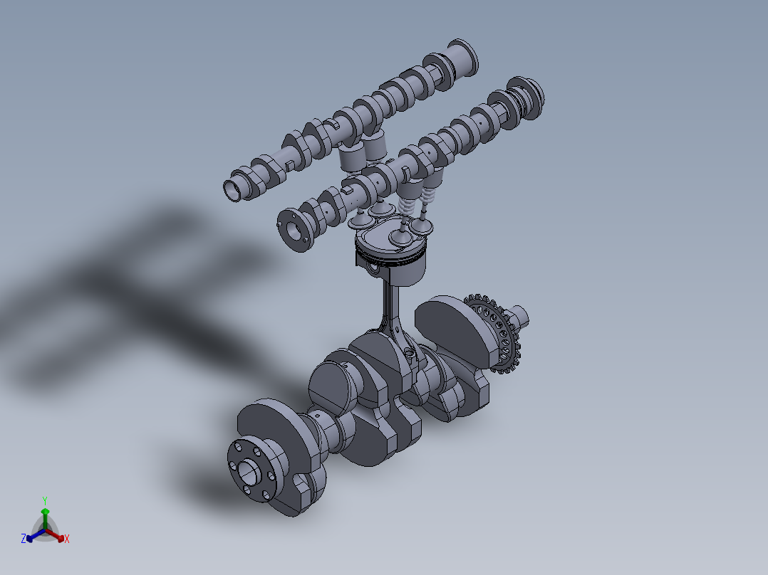 双顶置凸轮轴气门机构正等轴测图