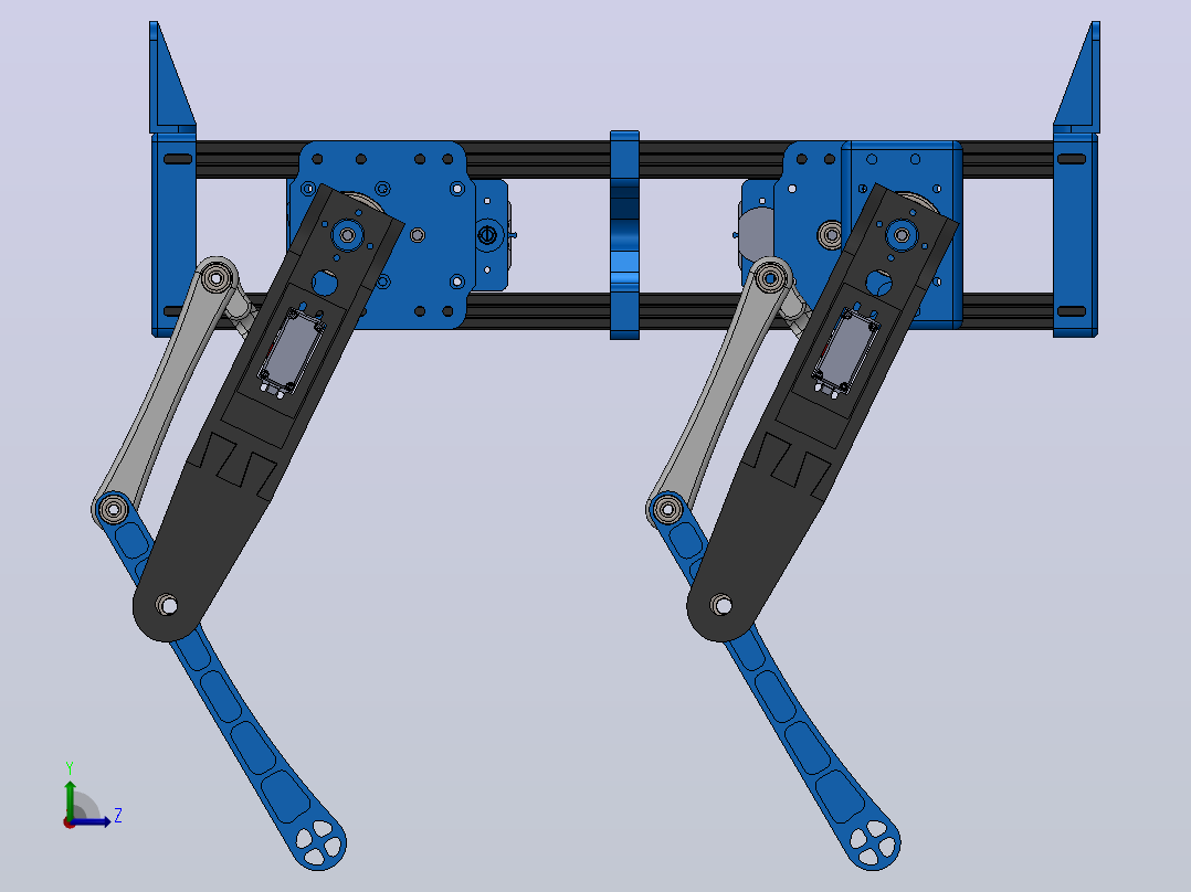 由步进电机和伺服电机制成的玩具机器狗3D数模图纸 Solidworks设计左视图