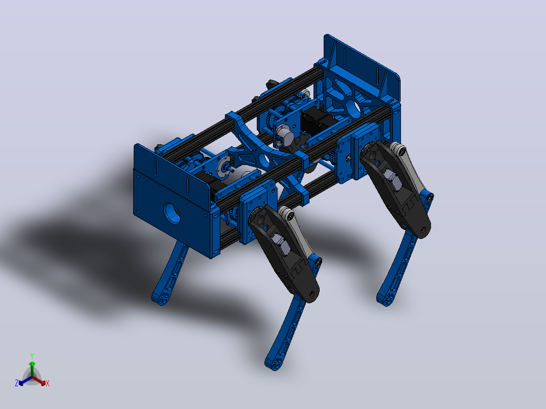 由步进电机和伺服电机制成的玩具机器狗3D数模图纸 Solidworks设计正等轴测图