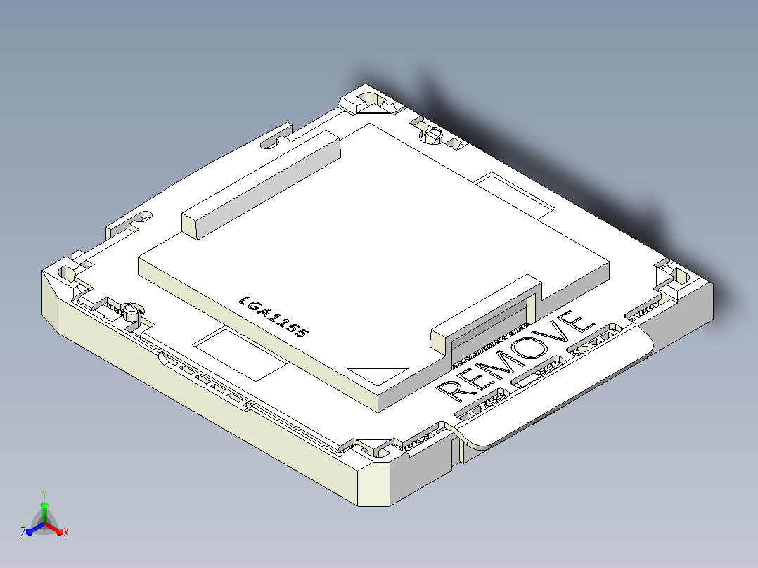 带屏蔽cpu的LGA1155英特尔CPU插槽详细引脚底座正等轴测图