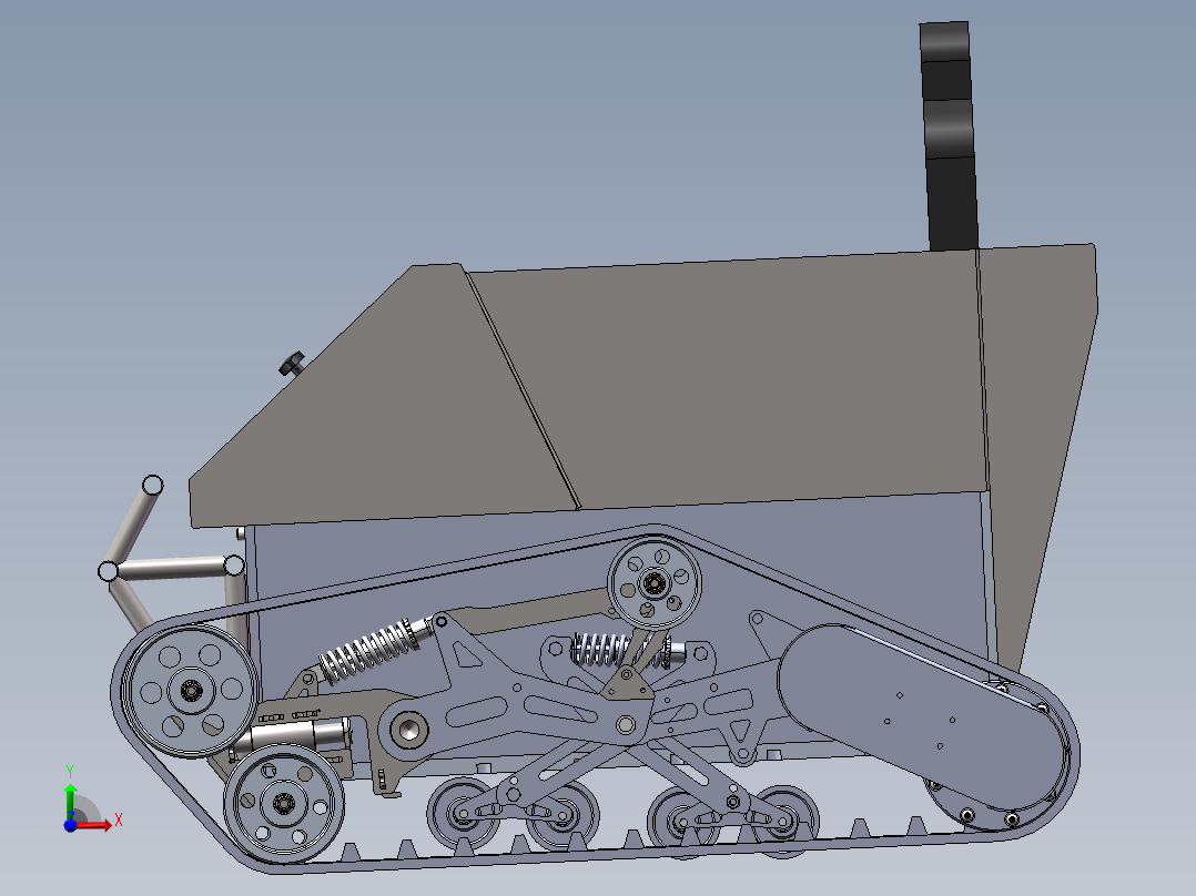 履带式装甲车3d图纸 SolidWorks绘图设计 履带式小车3d图三维模型前视图