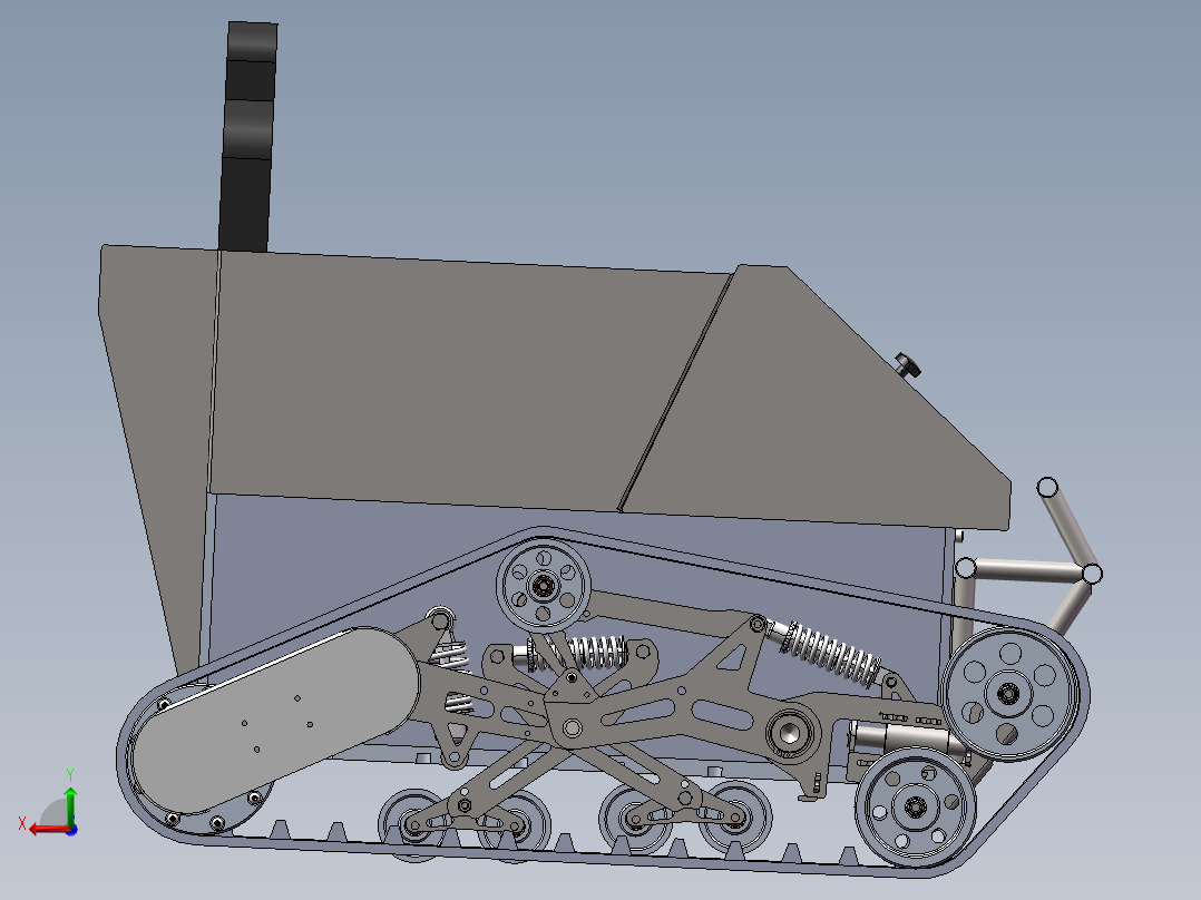 履带式装甲车3d图纸 SolidWorks绘图设计 履带式小车3d图三维模型后视图