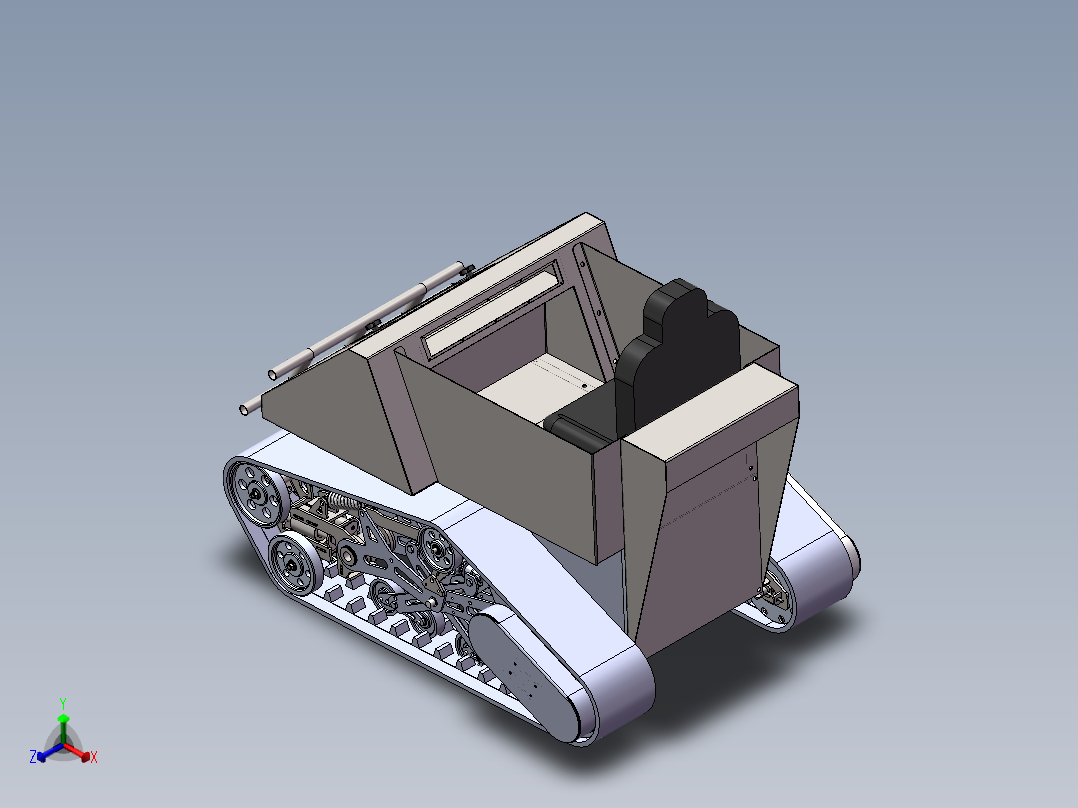 履带式装甲车3d图纸 SolidWorks绘图设计 履带式小车3d图三维模型正等轴测图