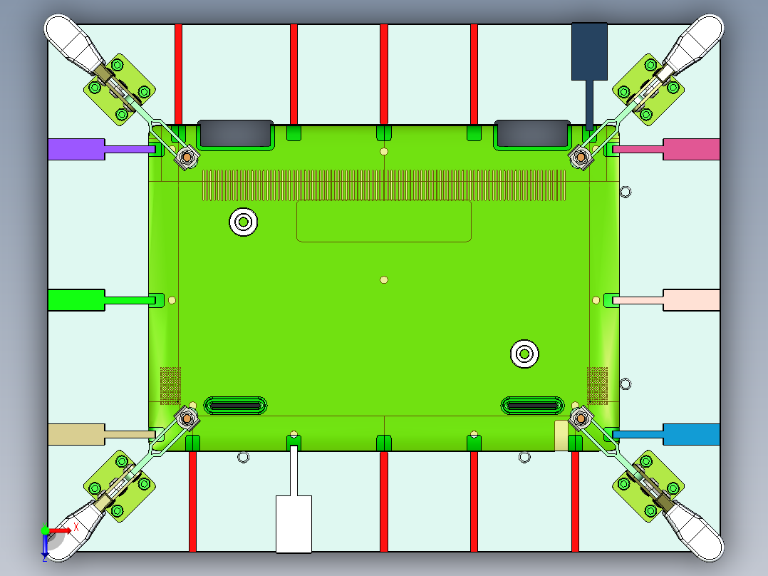 笔记本散热底壳四周高度测量检具模型三维+CAD俯视图