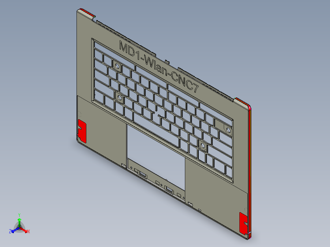 包胶金属电脑外壳铣外形程序模型正等轴测图