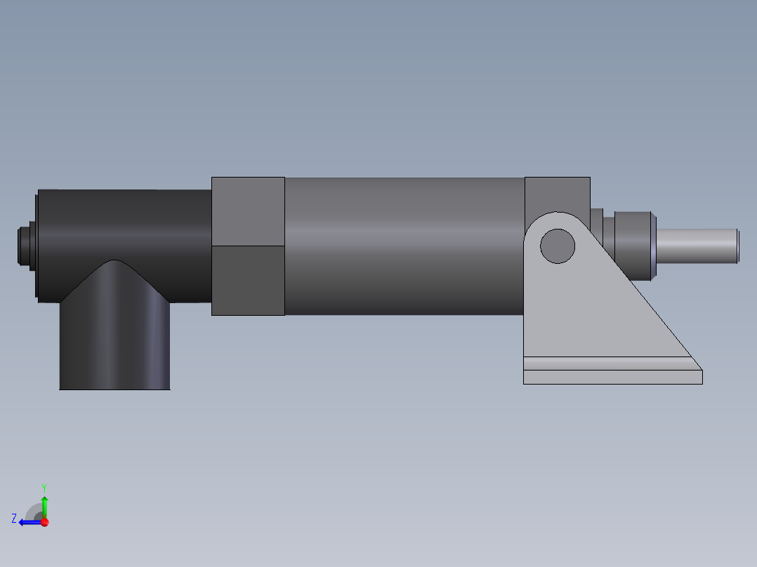 4款1-18“口径电磁阀操作，前耳轴安装，执行器气缸模型右视图