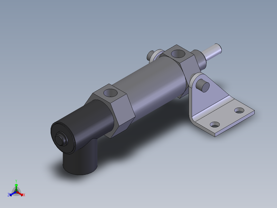 4款1-18“口径电磁阀操作，前耳轴安装，执行器气缸模型正等轴测图