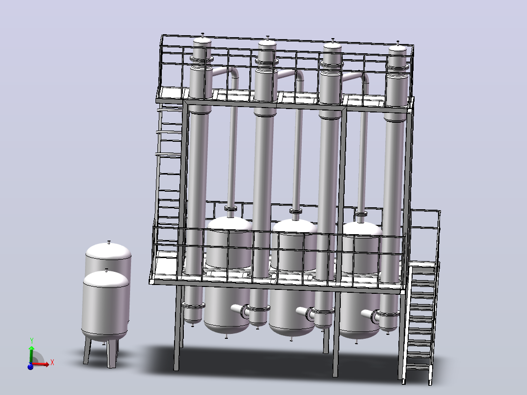 三效浓缩蒸发器SolidWorks三维模型主视图