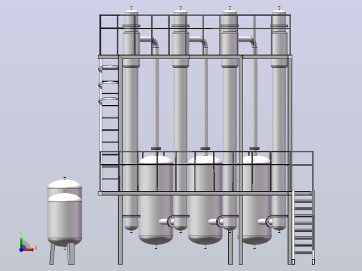 三效浓缩蒸发器SolidWorks三维模型前视缩略图