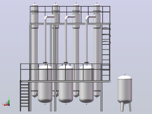 三效浓缩蒸发器SolidWorks三维模型后视缩略图