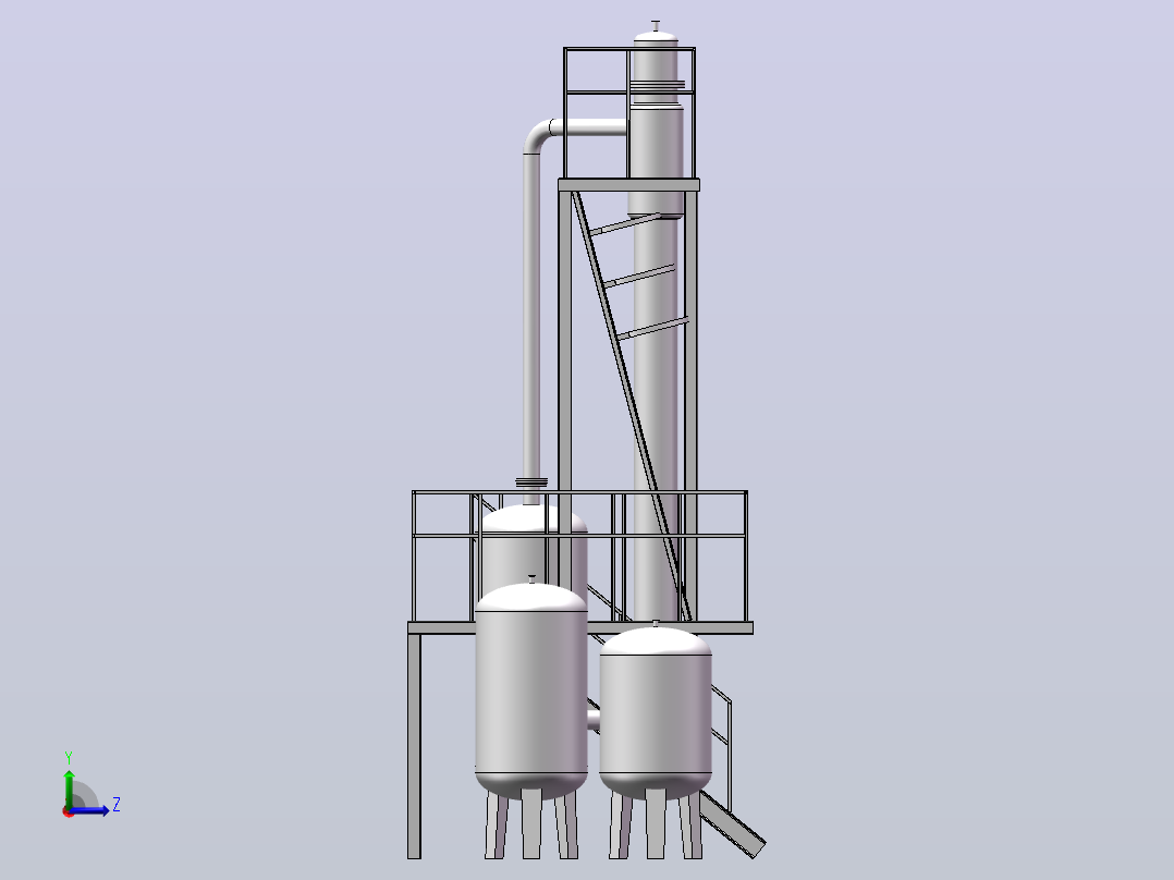 三效浓缩蒸发器SolidWorks三维模型左视图