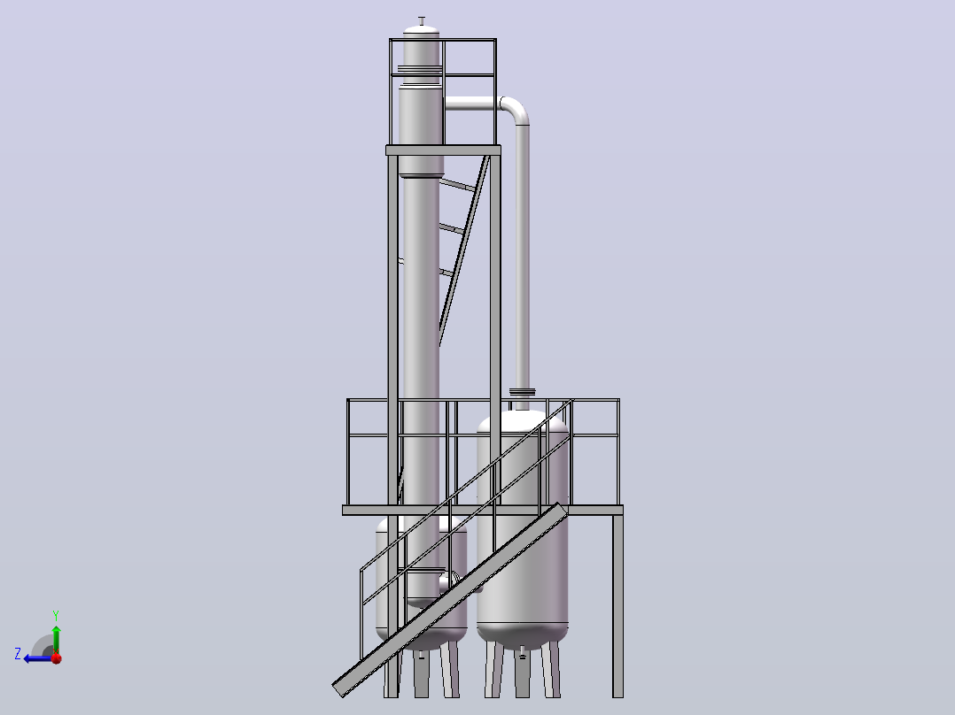 三效浓缩蒸发器SolidWorks三维模型右视图