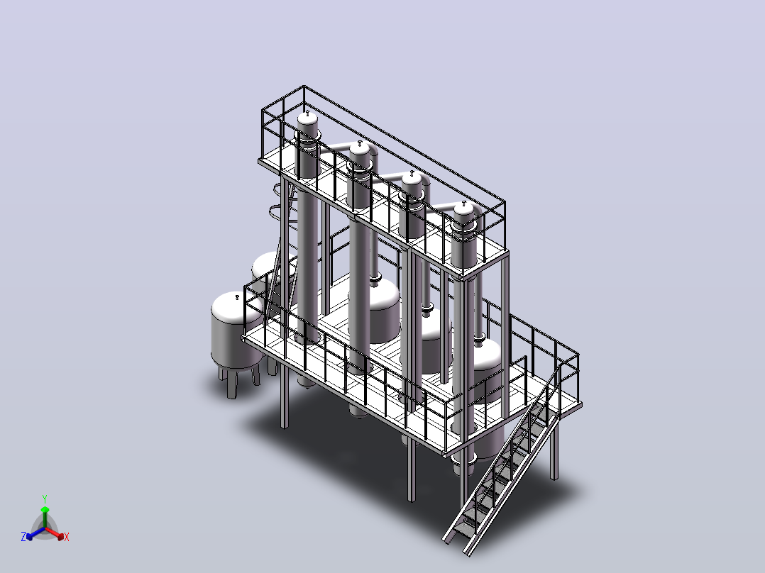 三效浓缩蒸发器SolidWorks三维模型正等轴测图