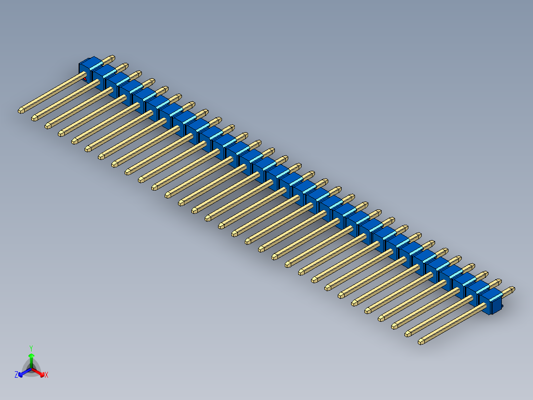 彩色公头100mil（2.54mm）系列-DS1021_blue_1x31p_100mil_Type5_rev1.0正等轴测图