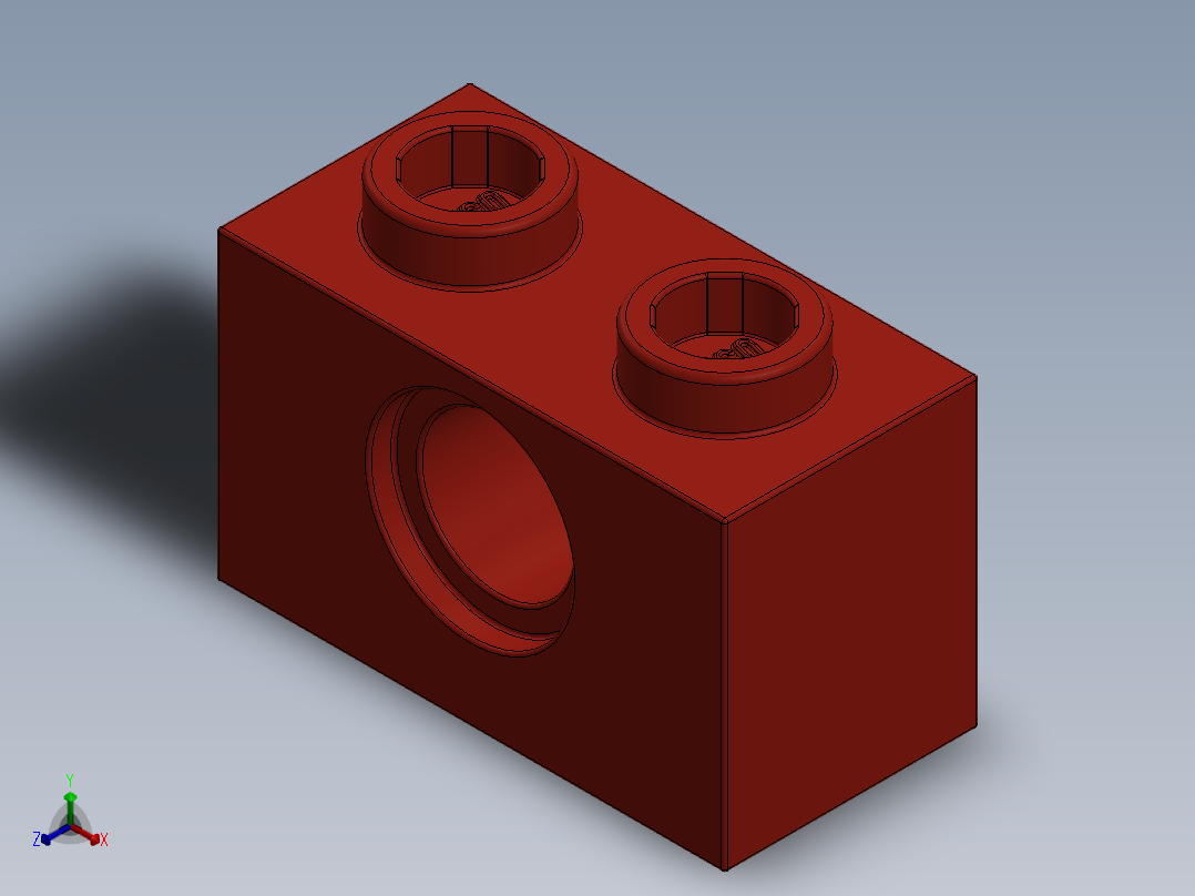 乐高机械组积木（横梁）-370002 Bright Red Technic Brick 1 x 2 with Hole正等轴测图