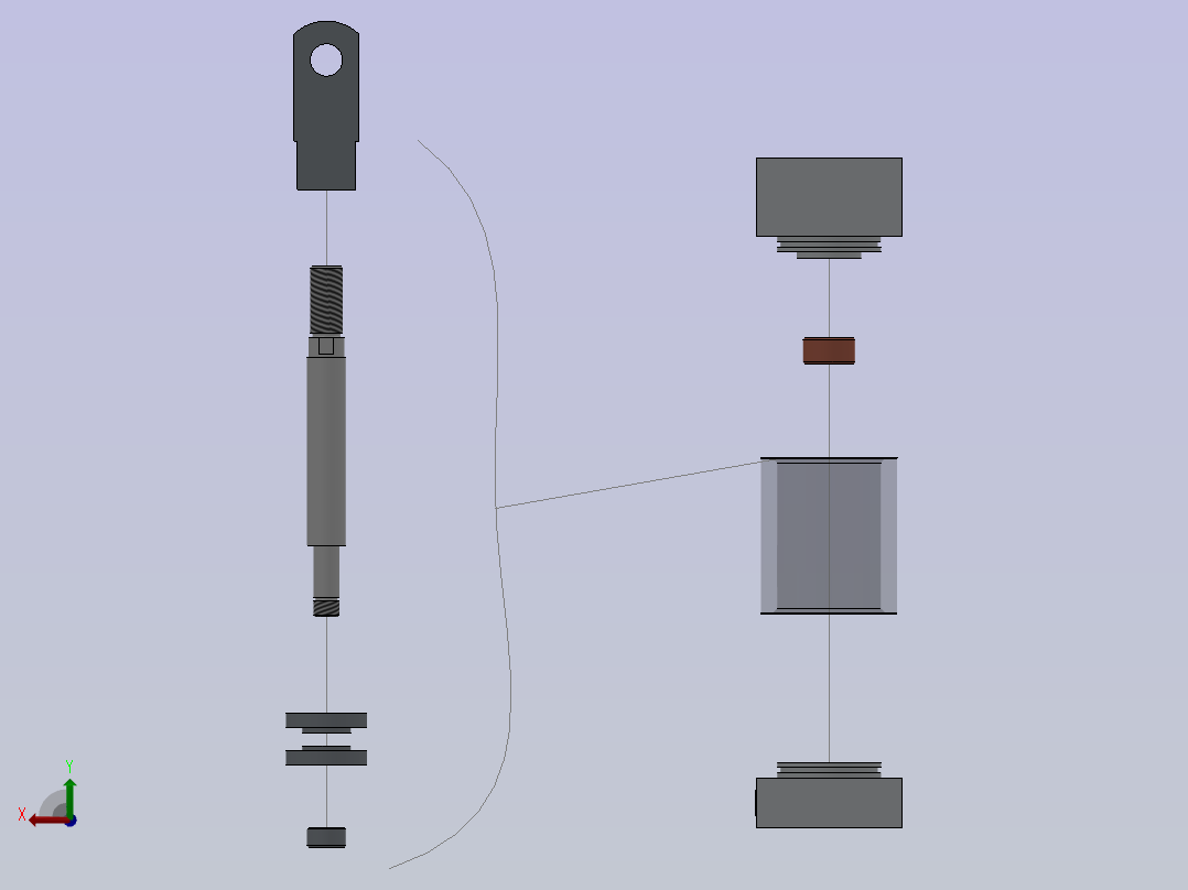 带缓冲的气动缸后视图