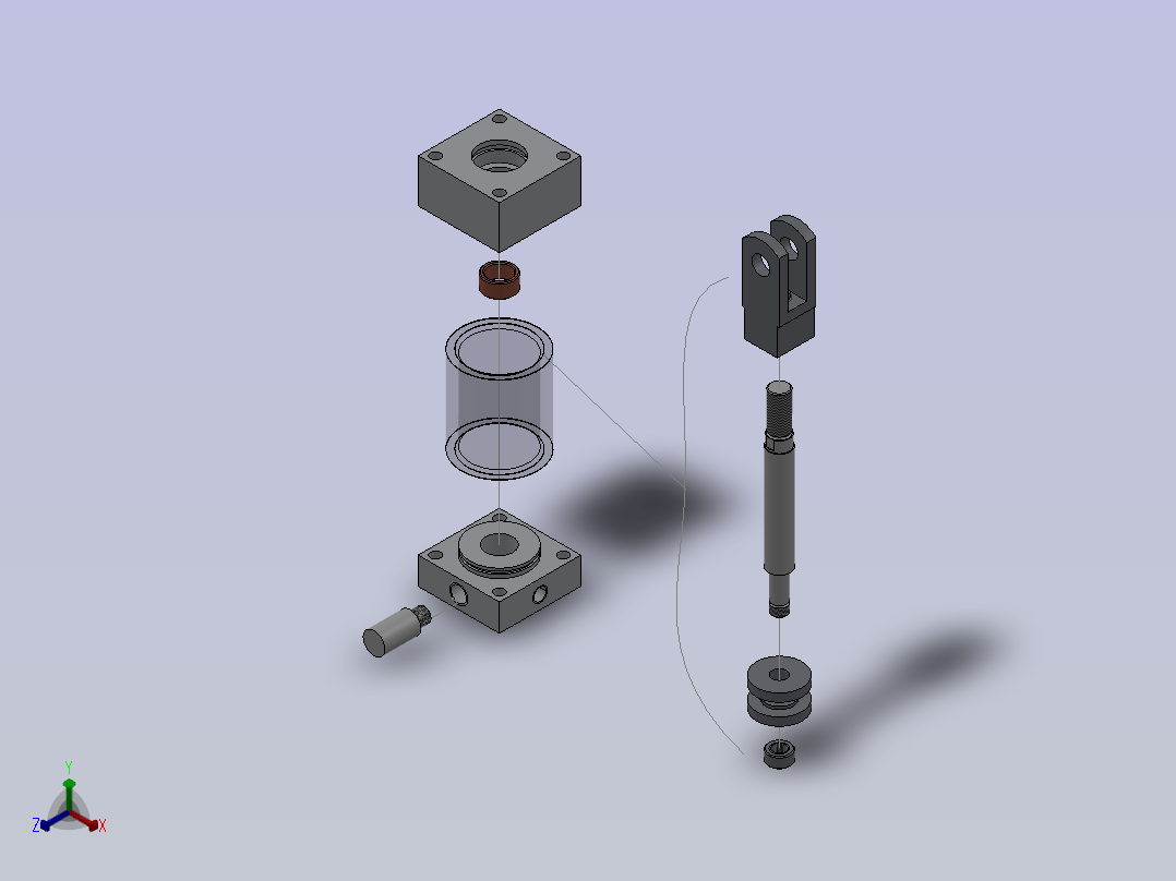 带缓冲的气动缸正等轴测图