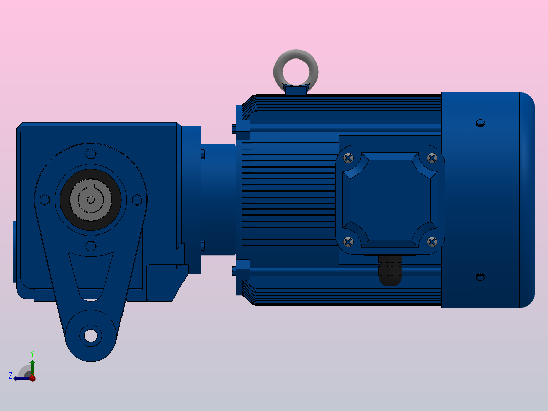 SAT37带防转臂空心轴安装斜齿-蜗轮蜗杆减速机SAT37-Y0.55-4P-15.45-M1-0°-A右视图