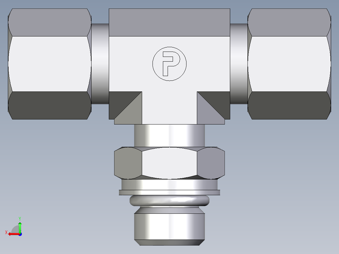 卡套式工业通用硬管接头EO_Adjustable_locknut_branch_tee_TEE08SMORCF后视图