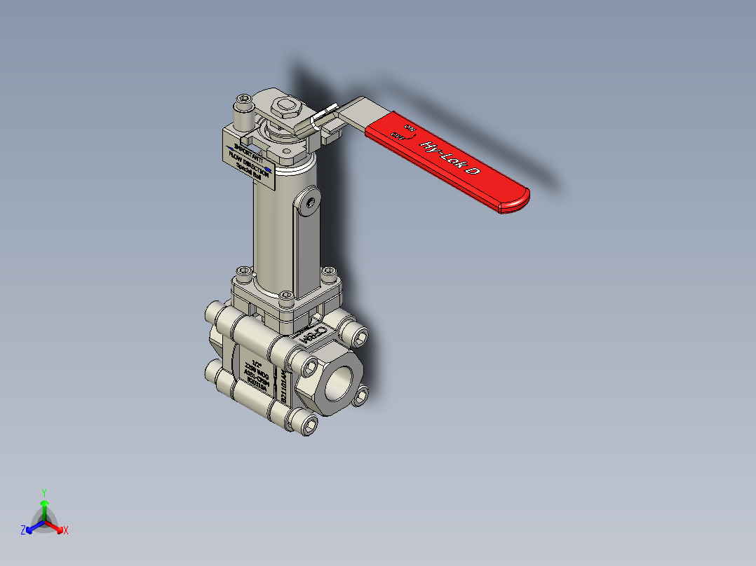 Hy-Lok 2通球阀HSO系列，3件式，G1-2英寸内螺纹，100毫米阀杆加长件主视图