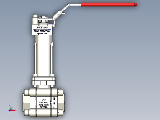 Hy-Lok 2通球阀HSO系列，3件式，G1-2英寸内螺纹，100毫米阀杆加长件前视缩略图