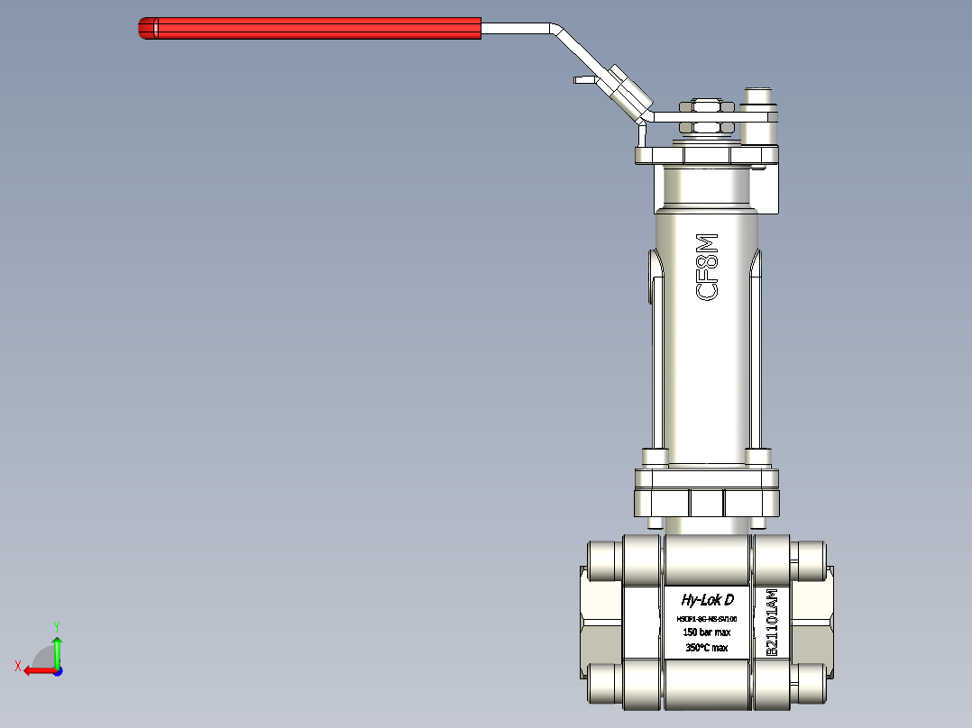Hy-Lok 2通球阀HSO系列，3件式，G1-2英寸内螺纹，100毫米阀杆加长件后视图