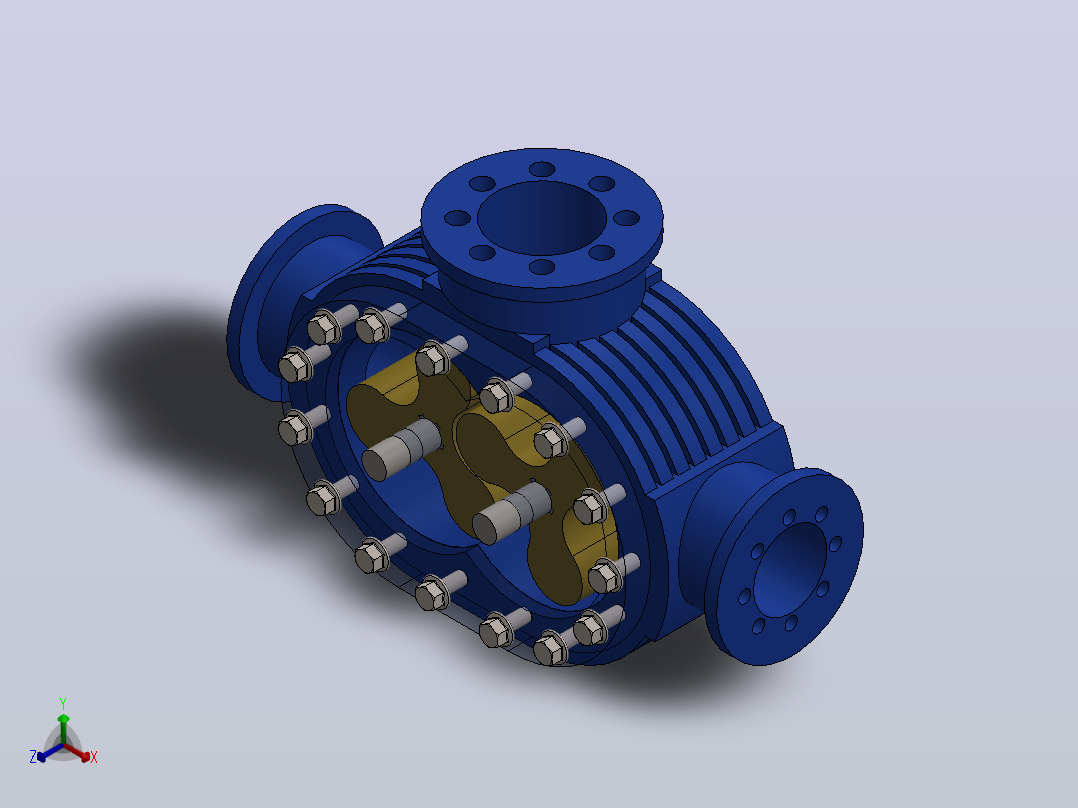 SolidWorks罗茨鼓风机组件正等轴测图